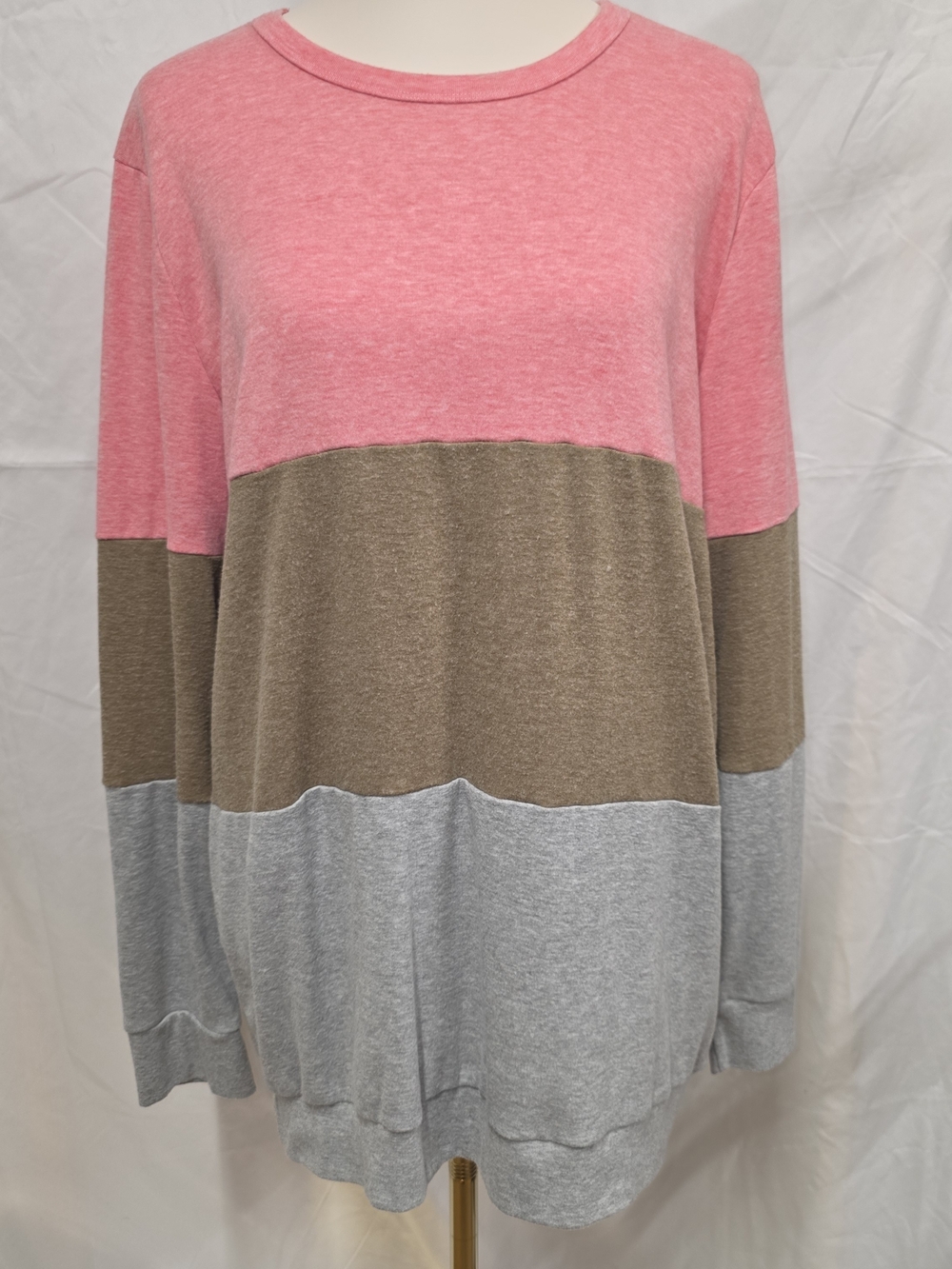 Colorblock Crewneck Sweatshirt in Pink, Brown & Gray XL